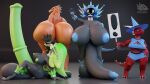  3d_(artwork) 4_eyes animal_genitalia anthro balls big_balls big_breasts big_butt big_penis breasts butt clothed clothing digital_media_(artwork) dragon equine_genitalia female genitals gesture group gynomorph hand_on_breast hand_on_butt hi_res huge_balls huge_breasts huge_butt huge_penis hyper hyper_balls hyper_breasts hyper_butt hyper_genitalia hyper_penis intersex kyra_(sintronic) looking_back machine multi_eye nude partially_clothed penis protogen reptile scalie screen screen_face short_stack sign sintronic sitting syntia tera_(syntronic) tulip_(sintronic) waving 