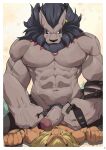  abs anthro bandai_namco claws clothed clothing digimon digimon_(species) duo ear_piercing felid genitals hi_res leomon lion male male/male mammal mane muscular muscular_anthro muscular_male nipples ottar pantherine partially_clothed pecs penis piercing vein veiny_muscles 