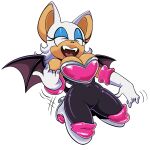  2023 anthro bat boots breasts cleavage clothed clothing eyeshadow female footwear fur gloves handwear hi_res makeup mammal membrane_(anatomy) membranous_wings omegasunburst open_mouth pose rouge_the_bat sega simple_background solo sonic_the_hedgehog_(series) tan_body tan_skin teeth white_background white_body white_fur wings 
