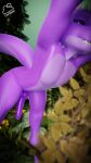  3d_(artwork) anthro bent_over cavasomnia digital_media_(artwork) erection genitals girly hi_res kobold looking_at_viewer male nude penis purple_body reptile scalie smile solo tail 
