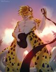  absurd_res anthro bulge bulge_grab cheetah claws clothing detailed_bulge digital_media_(artwork) dominant eagle_orion felid feline first_person_view fur genital_outline hi_res jockstrap joonkorner leash leash_pull leashed_pov looking_at_viewer looking_down looking_down_at_viewer low-angle_view male mammal muscular outside sheath_outline simple_background smile solo spots submissive submissive_pov underwear 