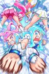  &gt;_&lt; 4girls :d angry bike_shorts blonde_hair blue_eyes blue_hair blue_headwear clenched_hands cure_blossom cure_marine dress elbow_gloves eyelash_ornament frilled_cuffs frown gloves gradient_hair grimace hair_intakes hanasaki_tsubomi heartcatch_precure! highres ice itou_shin&#039;ichi kneepits kurumi_erika laura_la_mer leaning_forward long_hair long_sleeves miniskirt motion_blur multicolored_hair multiple_girls natsuumi_manatsu open_mouth pearl_hair_ornament pink_dress pink_eyes pink_hair pink_shorts pleated_skirt ponytail precure puffy_short_sleeves puffy_sleeves punching series_connection shirt short_sleeves shorts shorts_under_dress side_ponytail skirt sleeveless sleeveless_shirt smile spread_legs standing tiara tropical-rouge!_precure upskirt v-shaped_eyebrows v-shaped_eyes very_long_hair white_gloves white_shirt white_skirt 