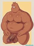  anthro balls barazoku belly big_balls big_belly big_penis blush brown_body brown_fur chubby_anthro chubby_male digital_media_(artwork) erection fur genitals hands_on_legs hands_on_thighs hi_res humanoid_genitalia humanoid_penis hunnipanda kneeling lagomorph leporid looking_at_viewer male mammal navel nipples nude outline overweight overweight_anthro overweight_male pecs penis rabbit simple_background small_ears solo solo_focus thick_thighs vein veiny_penis watermark 