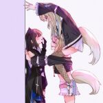  animal_ears black_hair blonde_hair blue_hair dog_ears dog_girl fuwawa_abyssgard hair_ornament highres hololive hololive_english kabedon long_hair mococo_abyssgard multicolored_hair multiple_girls nerissa_ravencroft pink_hair rainingpeanutss siblings sisters streaked_hair tail thighhighs twins virtual_youtuber 