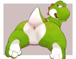  anthro anus blush butt feet green_body green_skin head_turned hi_res looking_at_viewer male mario_bros nintendo smile solo tail unknown_artist yoshi 