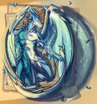  anthro balls beverage blue_body blue_scales cierras coffee dragon flower genitals hi_res lying male nude penis plant rug scales scalie sleeping solo tail wings 