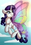  absurd_res blue_eyes blue_eyeshadow chest_tuft cloud equid equine eyeshadow flying friendship_is_magic fur hair hasbro hi_res horn insect_wings lepidopteran_wings makeup mammal my_little_pony purple_hair rarity_(mlp) sky solo sparkles tuft unicorn white_body white_fur wings 