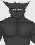  absurd_res anthro big_pecs bodily_fluids canid canine canis fangs fur green_eyes hi_res invalid_background kuro_(soapy07) male male/male mammal moobs muscular nervous_smile nude pecs soapy07 solo sweat sweatdrop tall teeth wolf 