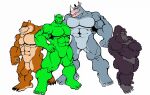  anthro ape bear black_body black_fur brown_bear brown_body brown_fur bruno_rhynox burf_bear featureless_chest featureless_crotch flat_colors fur gor_(tomcat) gorilla green_body green_skin grey_body grey_skin grizzly_bear group haplorhine humanoid male mammal muscular muscular_anthro muscular_male nude orc primate rhinoceros tomcat_(artist) trassk unfinished ursine 