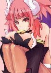  1girl bare_shoulders breasts demon_girl disgaea highres horns la_pucelle looking_at_viewer mole mole_under_eye prier reco red_eyes red_hair solo 