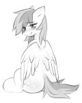  absurd_res blush butt cutie_mark equid equine eyelashes feathered_wings feathers female feral friendship_is_magic ggashhhissh greyscale hair hasbro hi_res looking_at_viewer looking_back looking_back_at_viewer mammal mane monochrome my_little_pony pegasus rainbow_dash_(mlp) sitting solo tail wings 