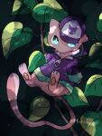  animal_focus artist_name baseball_cap black_background blue_eyes colored_skin commentary_request hanabusaoekaki hat highres hood hoodie leaf mew_(pokemon) no_humans pawpads pink_skin pokemon pokemon_(creature) purple_headwear purple_hoodie tail zipper zipper_pull_tab 