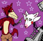  ambiguous_gender anthro cigar colored duo eye_patch eyewear five_nights_at_freddy&#039;s five_nights_at_freddy&#039;s_2 foxy_(fnaf) gold_(metal) gold_tooth hook_hand looking_at_viewer male mangle_(fnaf) microsoft_paint offering_to_viewer partially_colored rockpankake scottgames simple_background 