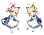  2girls blue_archive full_body midori_(blue_archive) midori_(maid)_(blue_archive) momoi_(blue_archive) momoi_(maid)_(blue_archive) multiple_girls official_alternate_costume siblings simple_background sisters sob_(submar1089) twins white_background 