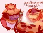  anthro big_breasts big_butt breast_squish breasts butt claws cooking emboar female generation_5_pokemon grill mature_female nintendo nipple_outline overweight pokemon pokemon_(species) shamelesss snout solo squish tusks 