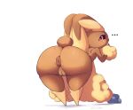  amailemon animal_humanoid anthro anus berry big_anus big_butt big_ears black_sclera blonde_hair brown_body brown_fur butt female food fruit fur generation_4_pokemon genitals hair hi_res humanoid lagomorph lagomorph_humanoid leporid leporid_humanoid looking_at_viewer lopunny mammal mammal_humanoid nintendo oran_berry pink_eyes plant pokemon pokemon_(species) pokemon_berry puffy_anus pussy rabbit scut_tail short_tail simple_background solo tail thick_thighs wide_hips 