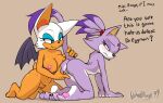  2023 66wolfreak99 all_fours anthro anthro_on_anthro anus areola bat blaze_the_cat blue_eyes blush bodily_fluids breast_size_difference breast_squish breasts butt cheek_tuft claws clitoris dialogue dipstick_ears domestic_cat duo english_text facial_tuft felid feline felis female female/female fingering fingering_partner genital_fluids genitals hi_res interspecies kneeling looking_at_another looking_back looking_back_at_another mammal membrane_(anatomy) membranous_wings multicolored_body multicolored_ears nipples nude pawpads pussy pussy_juice pussy_juice_string rouge_the_bat sega sex simple_background smile sonic_the_hedgehog_(series) squish text toe_claws tuft two_tone_body vaginal vaginal_fingering wings yellow_eyes 