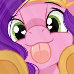 &lt;3 &lt;3_eyes 1:1 2023 blep breaking_the_fourth_wall bust_portrait close-up digital_media_(artwork) emberslament equid equine eyebrows eyelashes female feral green_eyes hair hasbro hi_res hooves horse licking looking_at_viewer mammal mlp_g5 my_little_pony pegasus pink_body pipp_petals_(mlp) pony portrait purple_hair smile tongue tongue_out underhoof wings 