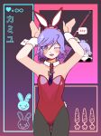  10qi 1girl absurdres blinking blush colored_eyelashes hair_bun heterochromia highres light_purple_hair looking_at_viewer multicolored_eyes necktie original playboy_bunny solo tongue tongue_out 