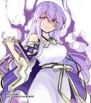  1girl bare_shoulders book breasts circlet corruption dark_persona fire_emblem fire_emblem:_genealogy_of_the_holy_war frown holding holding_book julia_(fire_emblem) long_hair looking_at_viewer mind_control narrowed_eyes purple_hair red_eyes simple_background solo yukia_(firstaid0) 