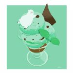  artist_name chai_(drawingchisanne) chocolate_chip cup food food_focus green_background ice_cream mint no_humans original shirokuma-san_(drawingchisanne) 