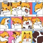  angry blush bodily_fluids canid canine canis chibi crying domestic_dog eyes_closed female feral fox fur hybrid japanese_text kitsuneinu licking licking_lips mammal open_mouth orange_body orange_fur pawpads paws red_eyes smile surprised_expression tears text tongue tongue_out tsukune_minaga tuft white_body white_fur 