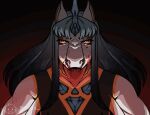  animated anthro blinking blood blood_from_mouth blood_in_mouth blood_on_face bodily_fluids crystal female gaia_(charliecorvinus) hair hi_res horn long_hair missing_jaw monoceros_(species) ninnasaurio solo 