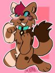  2023 :3 absurd_res ambiguous_gender anthro blush blush_lines blush_stickers brown_body brown_fur cheek_tuft chest_tuft collar collar_only crotch_tuft cute_fangs digital_media_(artwork) digitigrade domestic_cat facial_tuft felid feline felis fluffy fluffy_ears fluffy_tail fur glistening glistening_eyes hair hi_res jackrabbit_(artist) looking_at_viewer mammal markings nude outline paws raised_tail rectangle red_hair shrimp_(lucassoarts) signature smile solo spots spotted_markings tail tan_body tan_fur tuft username 