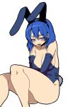  1girl alternate_costume animal_ears bare_shoulders blue_eyes blue_hair blue_leotard blush breasts catria_(fire_emblem) elbow_gloves fake_animal_ears fire_emblem fire_emblem:_mystery_of_the_emblem fire_emblem:_shadow_dragon gloves groin headband kara_age large_breasts leotard looking_at_viewer open_mouth playboy_bunny rabbit_ears rabbit_tail short_hair solo strapless strapless_leotard tail 