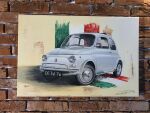  absurdres acrylic_paint_(medium) brick_wall car english_commentary fiat fiat_500 highres idlingv12 italian_flag license_plate motor_vehicle no_humans original painting_(medium) photo_(medium) shadow signature traditional_media vehicle_focus 