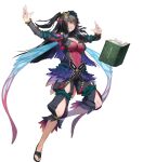  1girl adapted_costume alternate_costume black_hair breasts bridal_gauntlets cozy fairy_wings fire_emblem fire_emblem_fates fire_emblem_heroes full_body gold_trim gradient_clothes hair_ornament highres long_hair long_sleeves medium_breasts non-web_source official_art pants plant purple_eyes rhajat_(fire_emblem) sandals short_twintails solo thorns toeless_footwear toes transparent_background twintails vines wings 