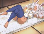  animal_humanoid big_breasts breasts clothing crossed_legs dark_body dark_skin female hi_res humanoid juggler_(artist) lagomorph lagomorph_humanoid legwear leporid_humanoid mammal mammal_humanoid miruko my_hero_academia nipple_outline rabbit_humanoid solo thigh_highs 