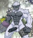  5_fingers abs absurd_res angry anthro ape ball_tuft balls bandai_namco belt black_body black_glans black_nipples black_penis blue_eyes bodily_fluids clenched_teeth cum darkened_nipples digimon digimon_(species) dripping erection fingers fist fur genital_fluids genitals glans gorilla gorillamon haplorhine hazker hi_res humanoid humanoid_genitalia leaking_cum male mammal muscular muscular_anthro muscular_male nipples pecs penis precum precum_drip primate pubes solo teeth tuft vein white_balls white_body white_fur 