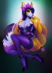  2022 anthro breasts canid canine clothed clothing digital_media_(artwork) eyebrows eyelashes female fox gaiawolfess hi_res malakhael mammal purple_eyes smile solo 