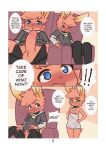  2020 amelie_(bunnybits) anthro blue_eyes blush brother_(lore) brother_and_sister_(lore) bunnybits clothed clothing comic dialogue duo english_text erection female fur green_eyes hair hi_res lagomorph leporid male mammal rabbit sasha_(bunnybits) sibling_(lore) sister_(lore) speech_bubble text young 