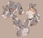  2020 anthro areola ass_up bedroom_eyes big_breasts blue_sclera blush bodily_fluids breasts butt canid canine canis clothed clothing clothing_lift colored corgi_(secretcorgi) countershading cute_fangs digital_media_(artwork) dipstick_tail domestic_dog fangs female fingerpads fur grey_body grey_countershading grey_fur hand_on_butt herding_dog inner_ear_fluff looking_at_viewer looking_back looking_back_at_viewer mammal markings mottled multiple_images narrowed_eyes navel nipple_piercing nipples nude open_mouth panties pastoral_dog pawpads piercing pose presenting presenting_hindquarters secretcorgi seductive shirt shirt_lift simple_background smile solo sweat tail tail_markings teeth three-quarter_view topwear tuft underwear welsh_corgi 