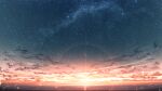  chinese_commentary cloud commentary_request highres horizon lens_flare night night_sky no_humans original outdoors rune_xiao scenery signature sky star_(sky) starry_sky still_life sunset 