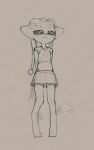  antennae_(anatomy) anthro bottomwear clothed clothing crop_top fur guardian_spirit half-closed_eyes hands_behind_back hi_res hooves looking_at_viewer male monochrome narrowed_eyes ori_(series) pneuma_(scruffythedeer) scruffythedeer shirt simple_background sketch skirt solo standing tail thong_straps topwear 