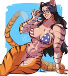  abs absurd_res american_flag_bikini animal_humanoid big_breasts bikini black_hair blue_eyes breasts clothed clothing eyewear felid felid_humanoid female flag_bikini fur hair hi_res humanoid humanoid_face long_hair looking_at_viewer mammal mammal_humanoid midriff moiyablochki_(artist) muscular muscular_female muscular_humanoid navel orange_body orange_fur pantherine pantherine_humanoid raised_tail skimpy solo stars_and_stripes striped_body striped_fur stripes sunglasses swimwear tail tiger_humanoid united_states_of_america 