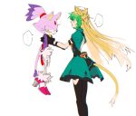  ... 2girls animal_ear_fluff animal_ears atalanta_(fate) back_cutout blaze_the_cat cat_ears cat_girl cat_tail clothing_cutout dress fate/apocrypha fate_(series) forehead_jewel fur-trimmed_footwear fur-trimmed_gloves fur_trim gloves gradient_hair green_dress high_heels jacket long_hair multicolored_hair multiple_girls pants ponytail purple_fur purple_jacket simple_background sonic_(series) sweatdrop tail white_background white_gloves white_pants yamimatsu7 yellow_eyes 