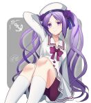  beret bike_shorts euryale_(fate) euryale_(miss_sailor_in_white_uniform)_(fate) fate/grand_order fate_(series) hat ittokyu official_alternate_costume purple_eyes purple_hair sailor_collar solo twintails white_sailor_collar 