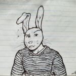  2023 31_minutos absurd_res anthro anthrofied clothing confusion eyebrows floppy_ears hi_res icon juan_carlos_bodoque lagomorph leporid long_sleeves looking_confused male mammal monochrome one_ear_up pattern_clothing pattern_shirt pattern_topwear rabbit raised_eyebrow shirt solo striped_clothing striped_shirt striped_topwear stripes tangerin4yon topwear traditional_media_(artwork) whiskers wide_eyed 