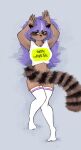  absurd_res animal_humanoid anthro clothing dakimakura_design gynomorph hair hi_res humanoid intersex legwear long_hair lying mammal mammal_humanoid on_back procyonid procyonid_humanoid purple_hair raccoon raccoon_humanoid retrosnot shirt solo thigh_highs topwear 