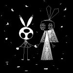  3_eyes bride confetti duo female groom hand_holding hollow_eyes horizon-fucker lagomorph leporid looking_at_viewer male mammal married married_couple monochrome multi_eye rabbit vib-ribbon vibri 