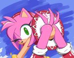  2023 amy_rose anus bent_over bottomless butt clothed clothing eulipotyphlan female genitals hedgehog hi_res looking_at_viewer mammal nude one_eye_closed pink_body pussy sega smile solo sonic_the_hedgehog_(series) tongue tongue_out wink zennyc 