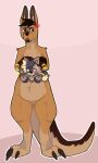  annoyed_expression canid canine canis clawed_feet claws domestic_dog happy_expression hi_res kangaroo macropod mammal marsupial pouch_(anatomy) prickr34 shiba_inu spitz toe_claws wallabee 