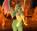  3d_(artwork) andromorph anthro blue_body breasts digital_media_(artwork) dragon female friendship_is_magic gillysfm hasbro hi_res intersex looking_at_viewer my_little_pony nipples nude princess_ember_(mlp) solo source_filmmaker wings 