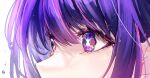  1girl blurry close-up commentary_request depth_of_field eye_focus highres hoshino_ai_(oshi_no_ko) nekogayasan oshi_no_ko purple_eyes purple_hair solo star-shaped_pupils star_(symbol) symbol-shaped_pupils tears 