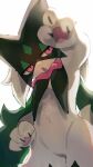  1girl akatenkaihimuri animal_hands animal_nose black_mask cat_girl claws colored_skin furry furry_female looking_at_viewer meowscarada pink_eyes pokemon pokemon_(creature) slit_pupils white_background white_skin 