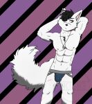  anthro armpit_hair body_hair bored bulge canid canine canis clothing eye_patch eyewear hi_res jockstrap kisig looking_away male mammal muscular muscular_male pose scar scars_all_over solo standing underwear wolf 